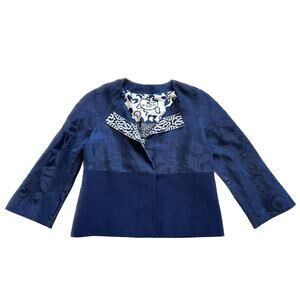 ETRO Blue Silk Linen Blend Multi Pattern Jacquard Jacket Size IT 42 / US 10